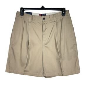CHAPS SZ 33 Mens Pleated Chino Shorts Pockets Zip-Fly Cotton Beige New